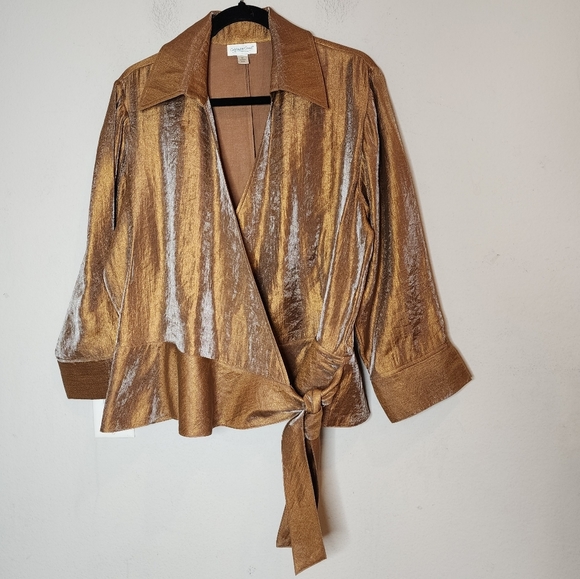 Coldwater Creek wrap shimmery Copper bronze blouse. Women's size XL - Picture 7 of 15